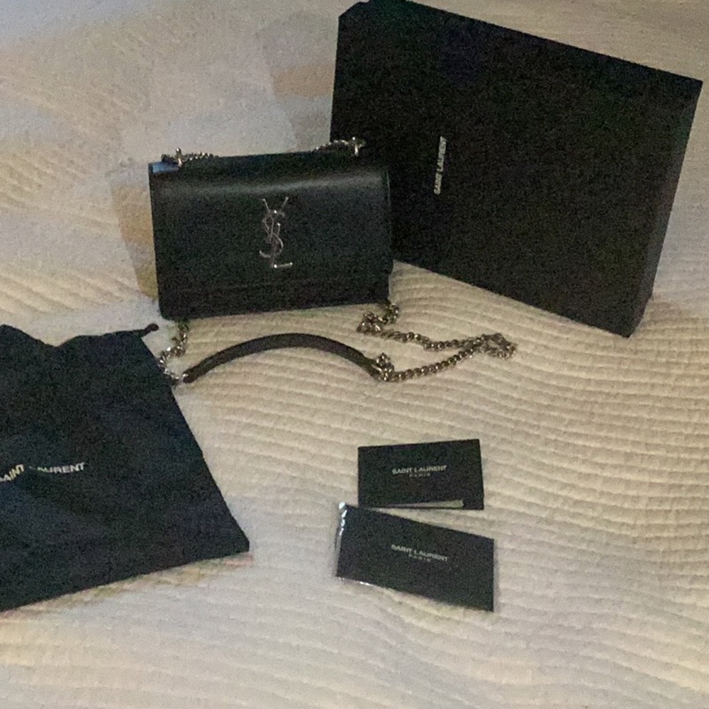 Saint Laurent Black Leather Chain Wallet